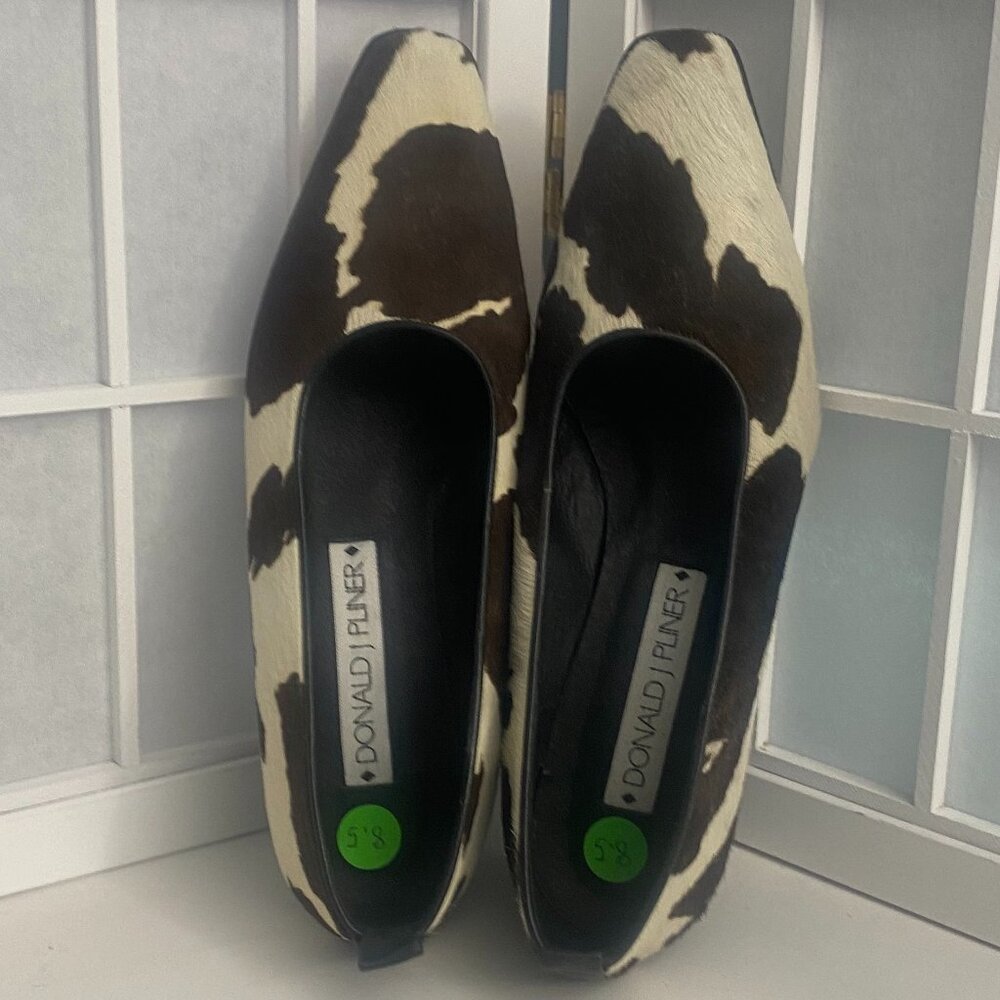 Donald J. Pliner Black and White Cowhide Pointed Toe Flats